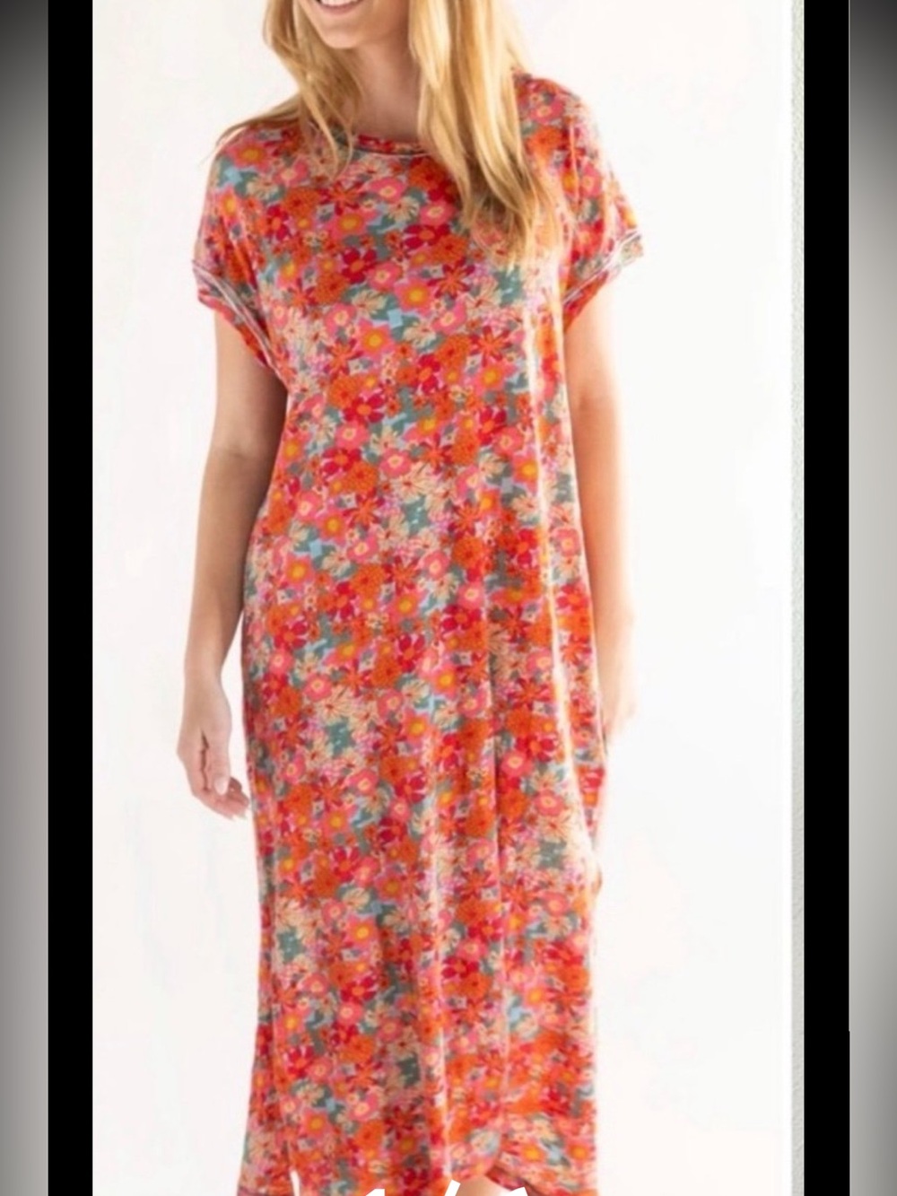 NATURAL LIFE Coral and Aqua Floral Maxi Dress Oversized